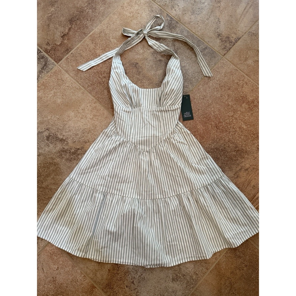 Women's Wild Fable Green & White Striped Halter Mini Dress Tiered Skirt XS NWT